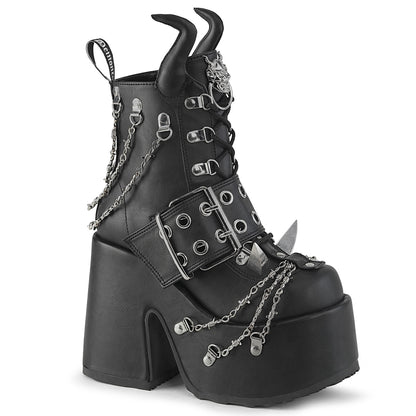 CAMEL-64 5" Chunky Heel, 3" PF, D-Ring Lace-Up Ankle Boot, Side Zip