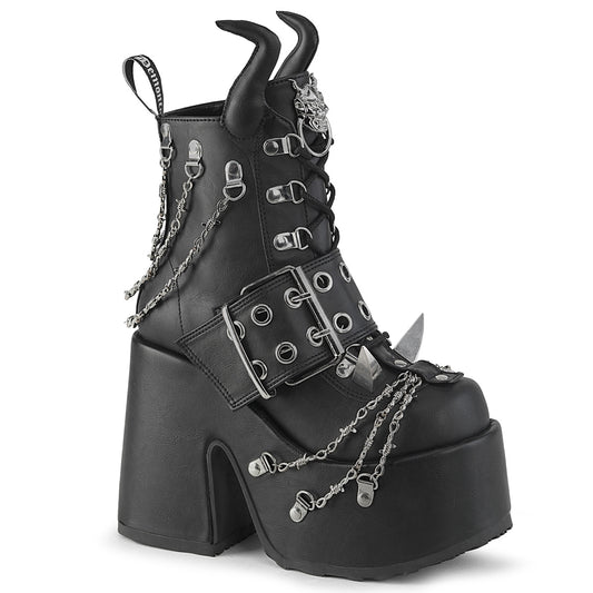 CAMEL-64 5" Chunky Heel, 3" PF, D-Ring Lace-Up Ankle Boot, Side Zip