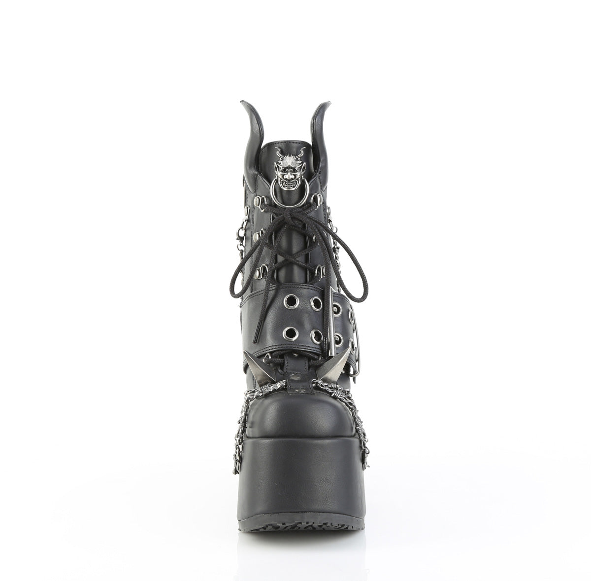 CAMEL-64 5" Chunky Heel, 3" PF, D-Ring Lace-Up Ankle Boot, Side Zip