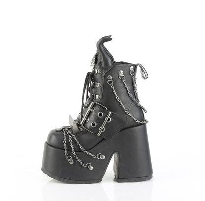 CAMEL-64 5" Chunky Heel, 3" PF, D-Ring Lace-Up Ankle Boot, Side Zip