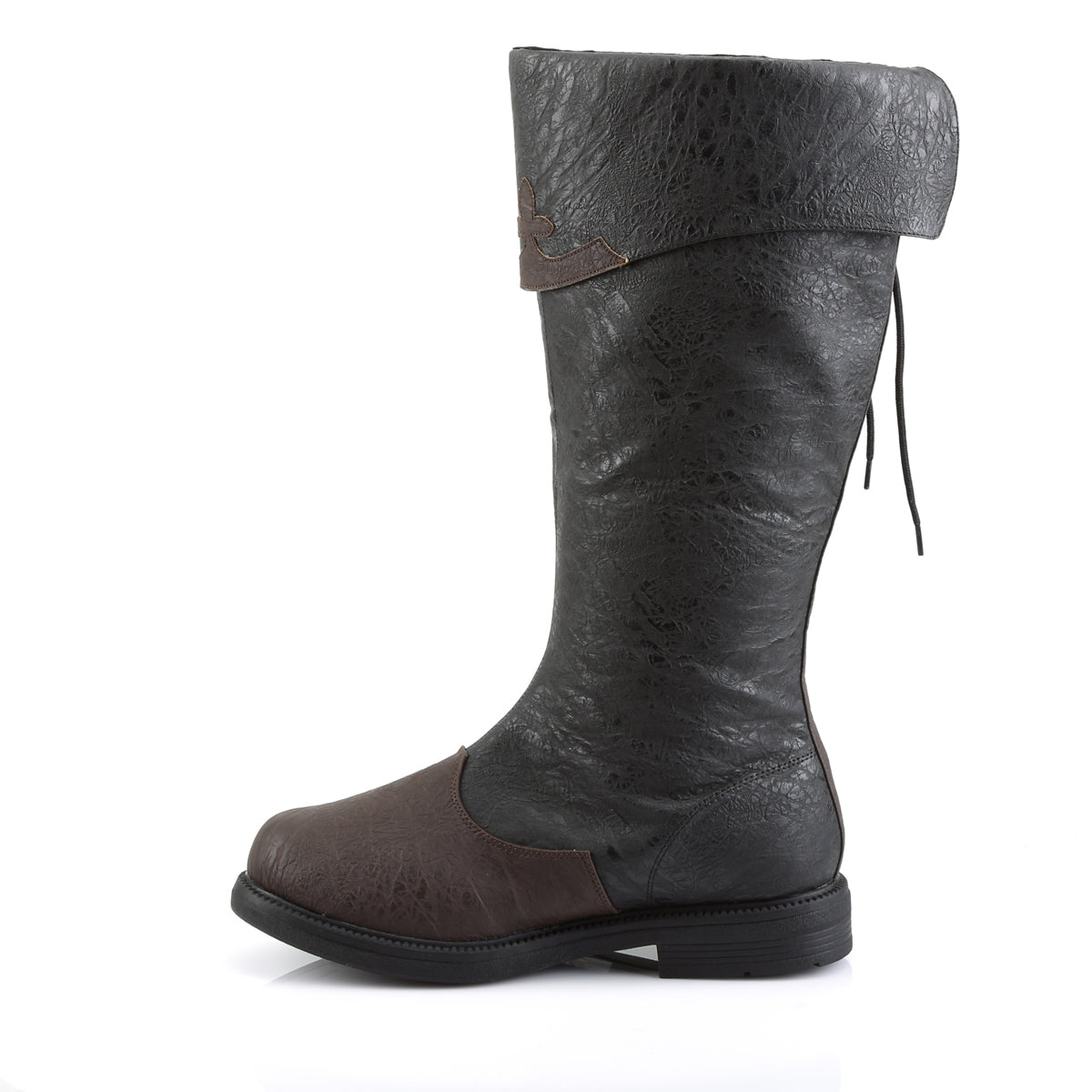 CAPTAIN-110 **1" Flat Heel Men's Knee High Pull-on Boot w/ Side Lace
