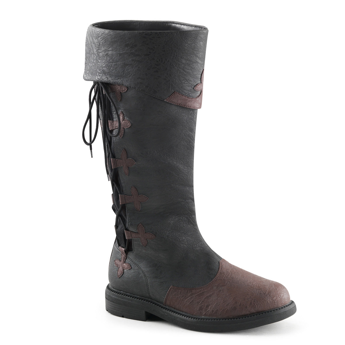 CAPTAIN-110 **1" Flat Heel Men's Knee High Pull-on Boot w/ Side Lace
