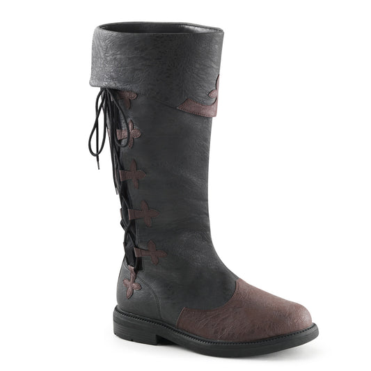 CAPTAIN-110 **1" Flat Heel Men's Knee High Pull-on Boot w/ Side Lace