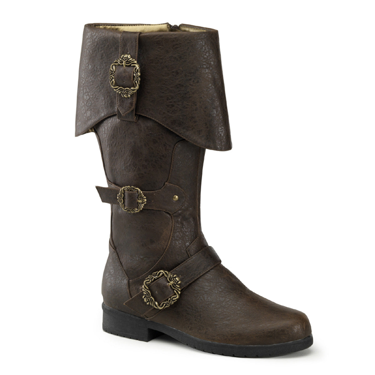 CARRIBEAN-299 1 1/2" Heel, Cuffed Knee Boot W/ Octopus Buckles, Side Zip