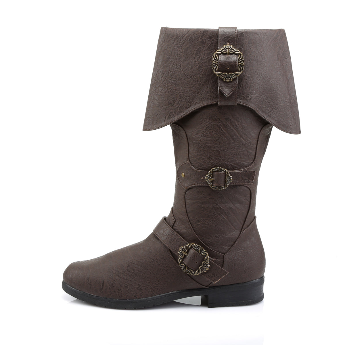 CARRIBEAN-299 1 1/2" Heel, Cuffed Knee Boot W/ Octopus Buckles, Side Zip