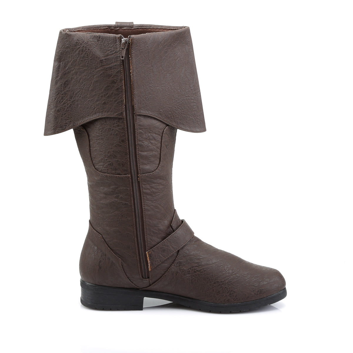 CARRIBEAN-299 1 1/2" Heel, Cuffed Knee Boot W/ Octopus Buckles, Side Zip