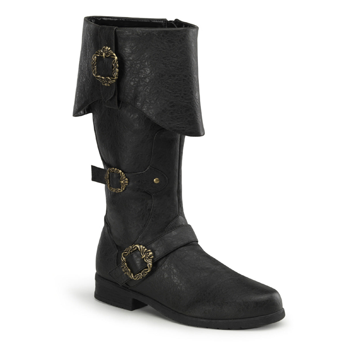 CARRIBEAN-299 1 1/2" Heel, Cuffed Knee Boot W/ Octopus Buckles, Side Zip