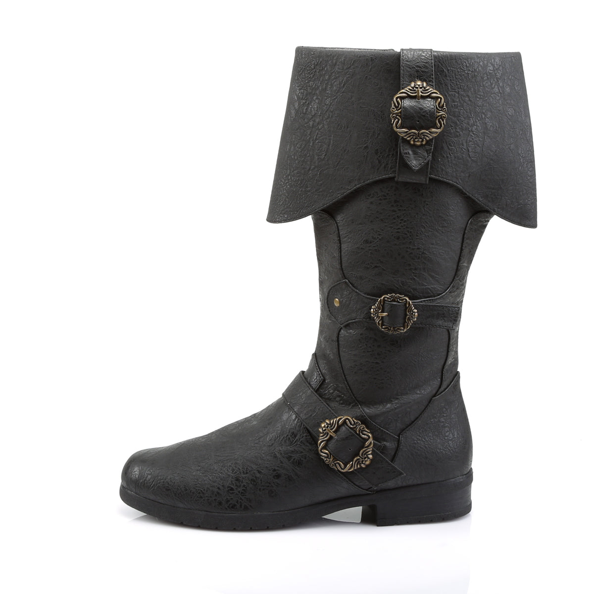 CARRIBEAN-299 1 1/2" Heel, Cuffed Knee Boot W/ Octopus Buckles, Side Zip