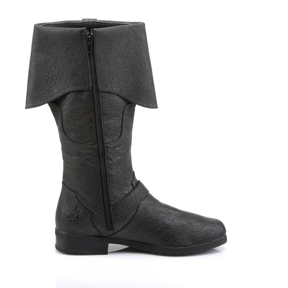 CARRIBEAN-299 1 1/2" Heel, Cuffed Knee Boot W/ Octopus Buckles, Side Zip