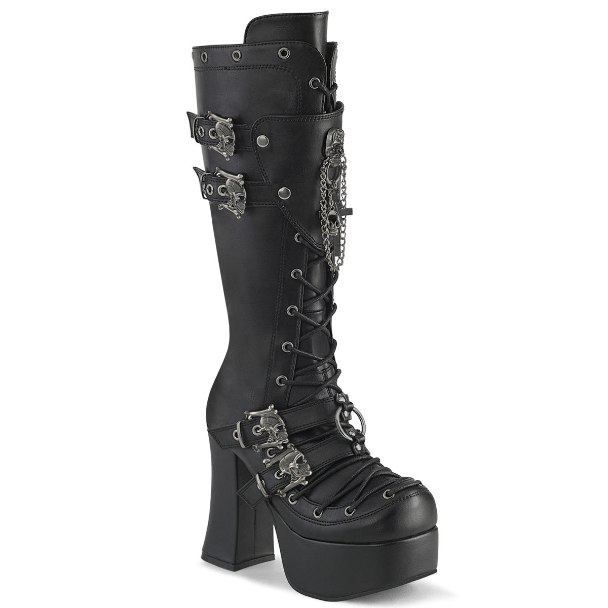 CHARADE-230 4 1/2" Heel, 2" PF Lace-Up Front Knee High Boot, Inside Zip