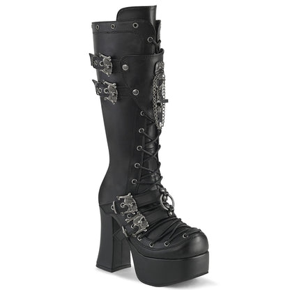 CHARADE-230 4 1/2" Heel, 2" PF Lace-Up Front Knee High Boot, Inside Zip