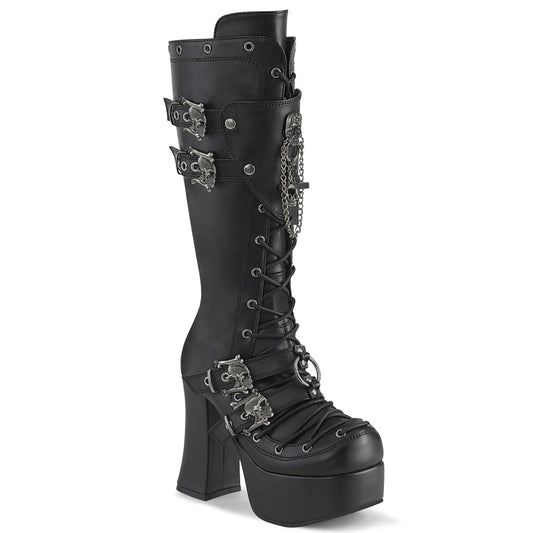 CHARADE-230 4 1/2" Heel, 2" PF Lace-Up Front Knee High Boot, Inside Zip