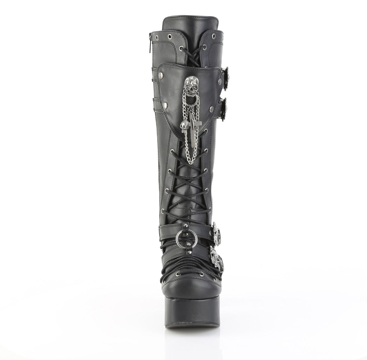CHARADE-230 4 1/2" Heel, 2" PF Lace-Up Front Knee High Boot, Inside Zip