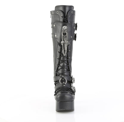CHARADE-230 4 1/2" Heel, 2" PF Lace-Up Front Knee High Boot, Inside Zip