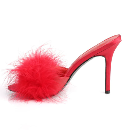 CLASSIQUE-01F 4" Heel Marabou Fur Slipper