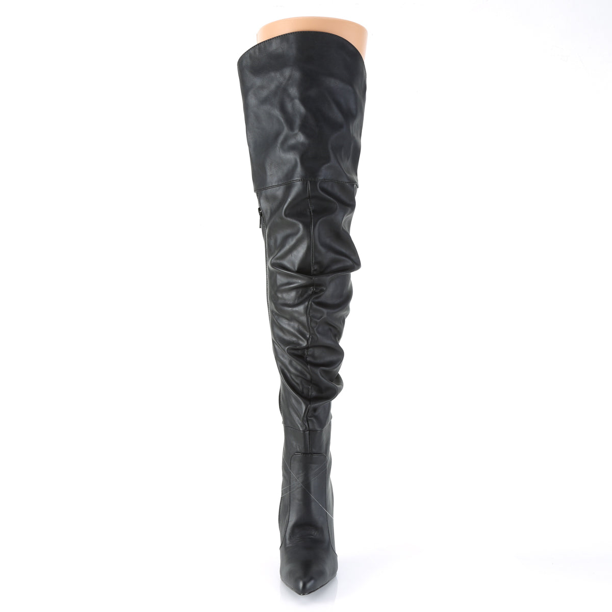 CLASSIQUE-3011 4" Heel Thigh High Pointed Boot w/PU Fur Lining, Side Zip