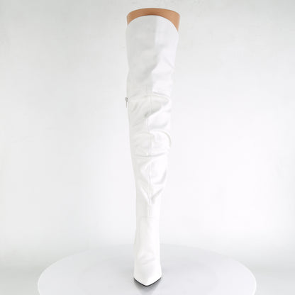 CLASSIQUE-3011 4" Heel Thigh High Pointed Boot w/PU Fur Lining, Side Zip