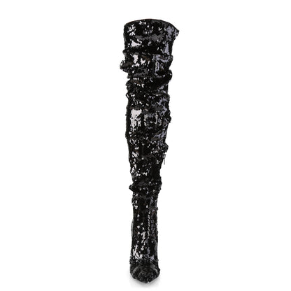 COURTLY-3011 5" Ruched Sequined Thigh High Boot, 1/3 Side Zip