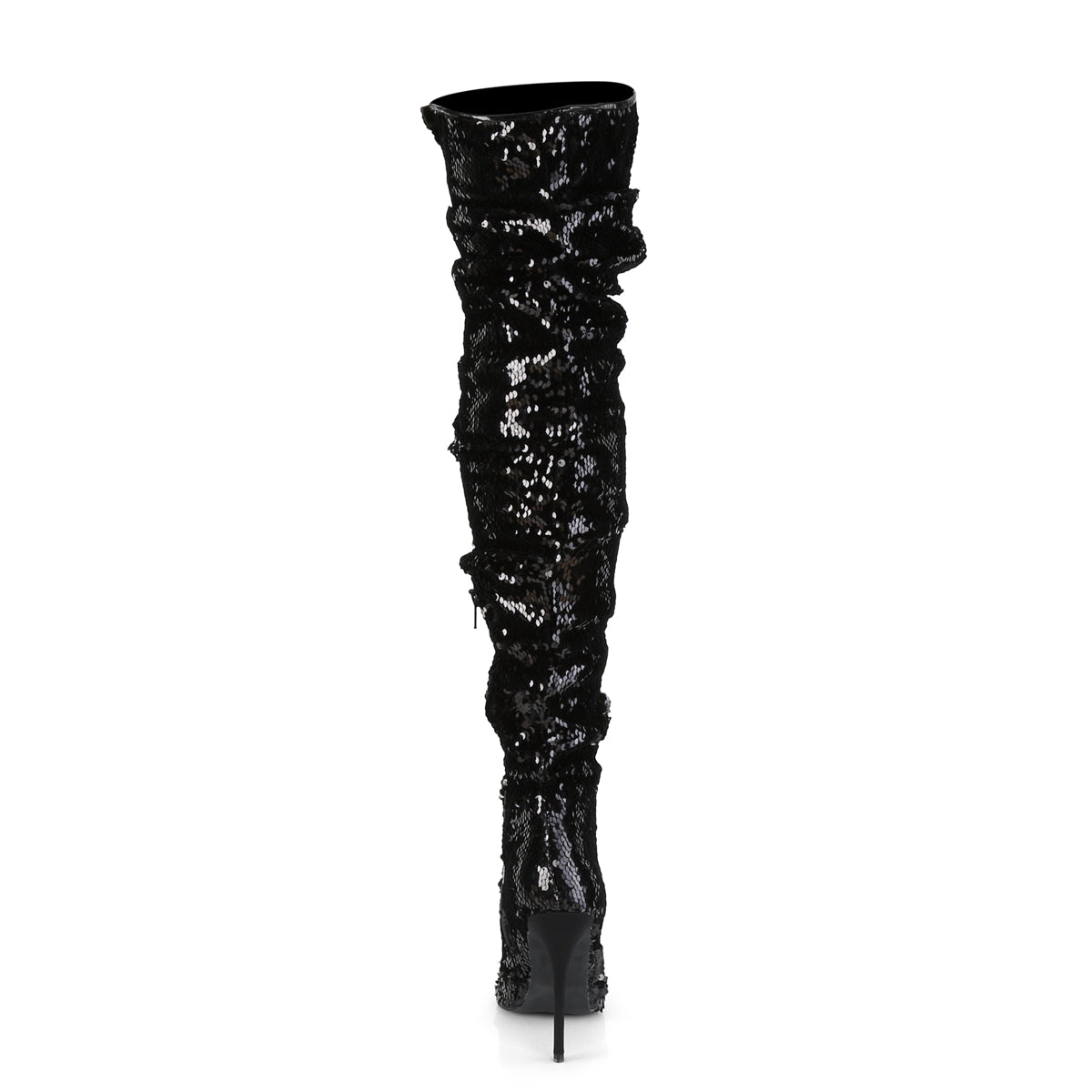 COURTLY-3011 5" Ruched Sequined Thigh High Boot, 1/3 Side Zip