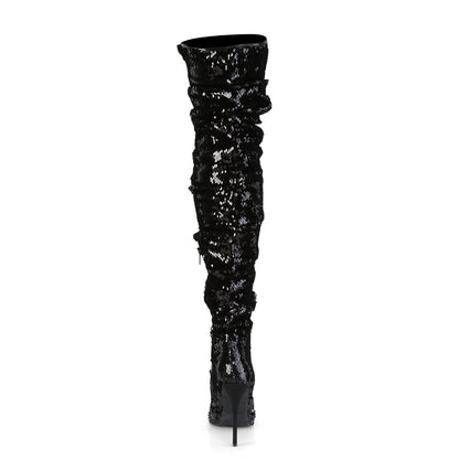 COURTLY-3011 5" Ruched Sequined Thigh High Boot, 1/3 Side Zip