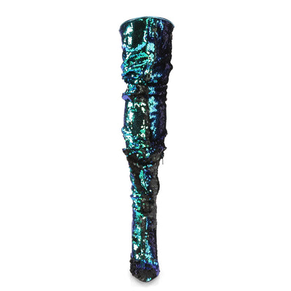 COURTLY-3011 5" Ruched Sequined Thigh High Boot, 1/3 Side Zip