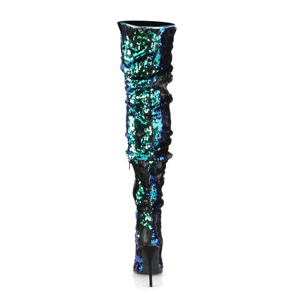 COURTLY-3011 5" Ruched Sequined Thigh High Boot, 1/3 Side Zip