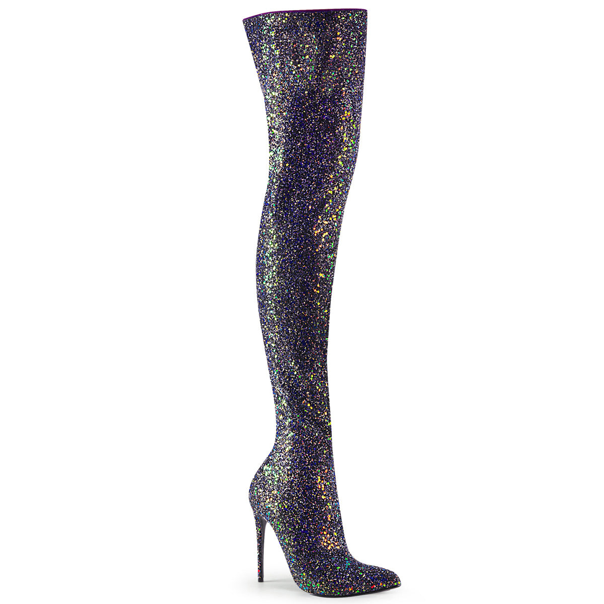 COURTLY-3015 5" Glitter Thigh High Boot, 1/3 Side Zip