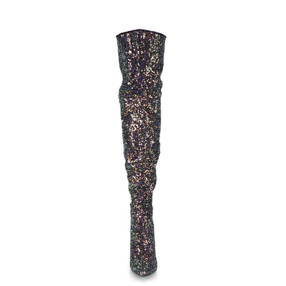 COURTLY-3015 5" Glitter Thigh High Boot, 1/3 Side Zip