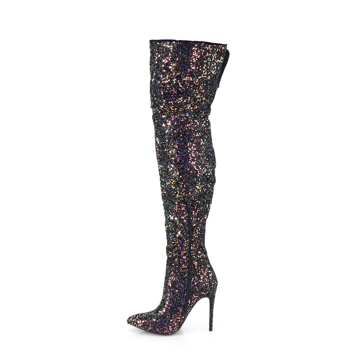 COURTLY-3015 5" Glitter Thigh High Boot, 1/3 Side Zip
