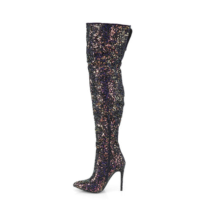 COURTLY-3015 5" Glitter Thigh High Boot, 1/3 Side Zip