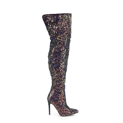 COURTLY-3015 5" Glitter Thigh High Boot, 1/3 Side Zip