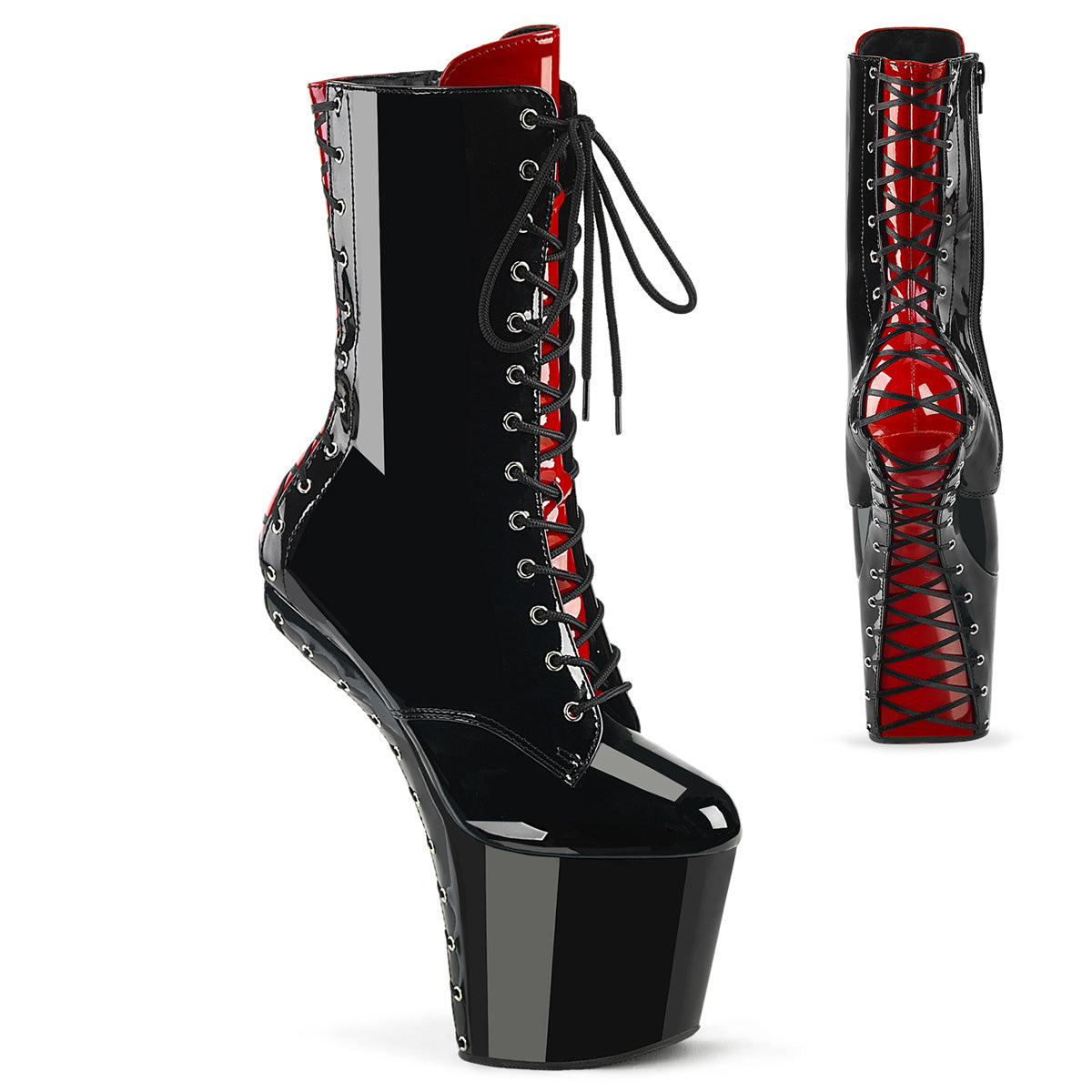 CRAZE-1040FH 8" Heel, 3" PF Two Tone Lace-Up Ankle Boot, Size Zip