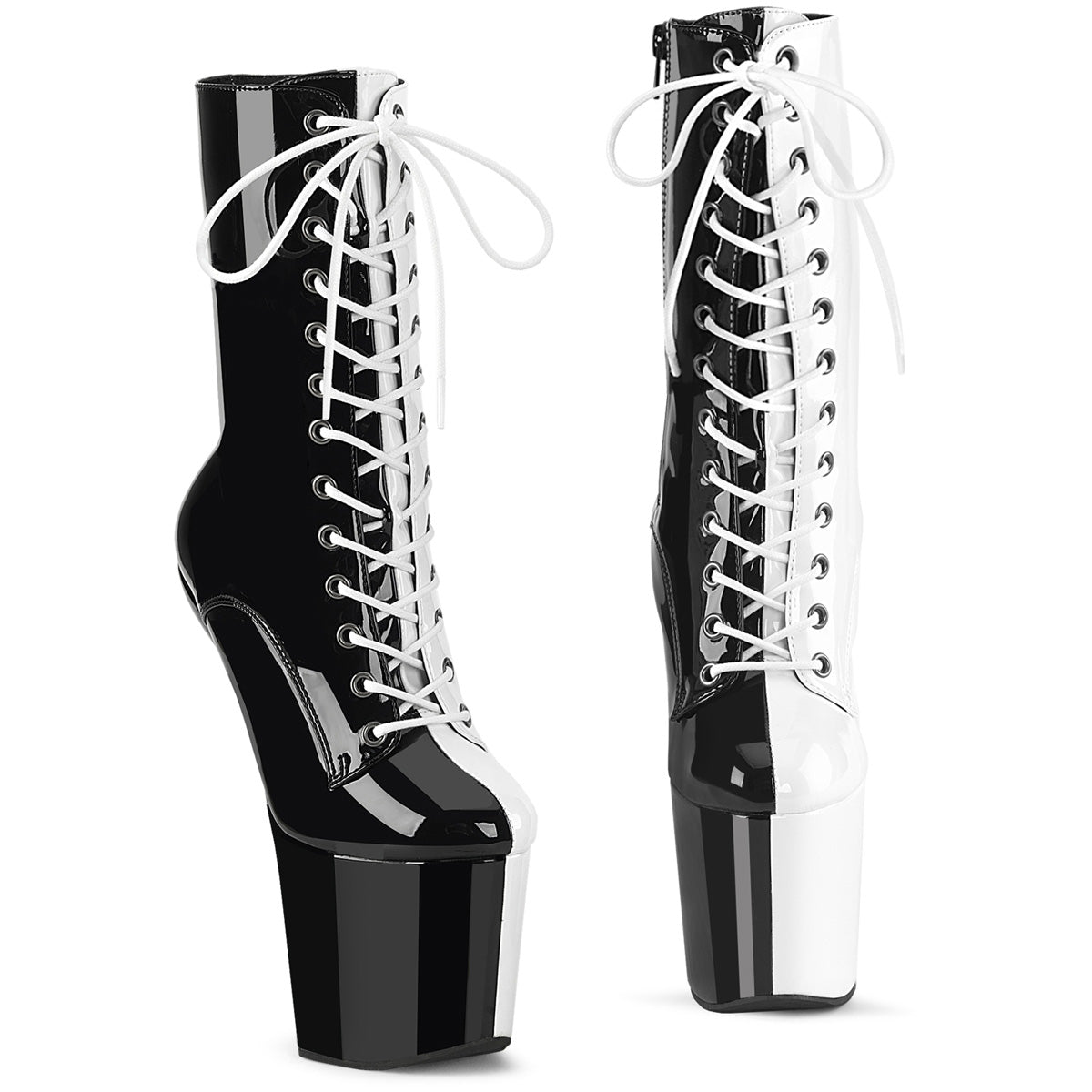 CRAZE-1040TT 8" Heelless, 3" PF Two Tone Lace-Up Ankle Boot, Side Zip