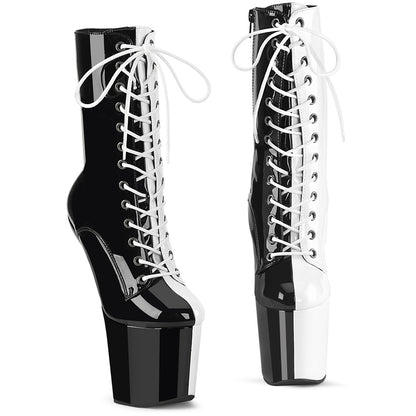 CRAZE-1040TT 8" Heelless, 3" PF Two Tone Lace-Up Ankle Boot, Side Zip