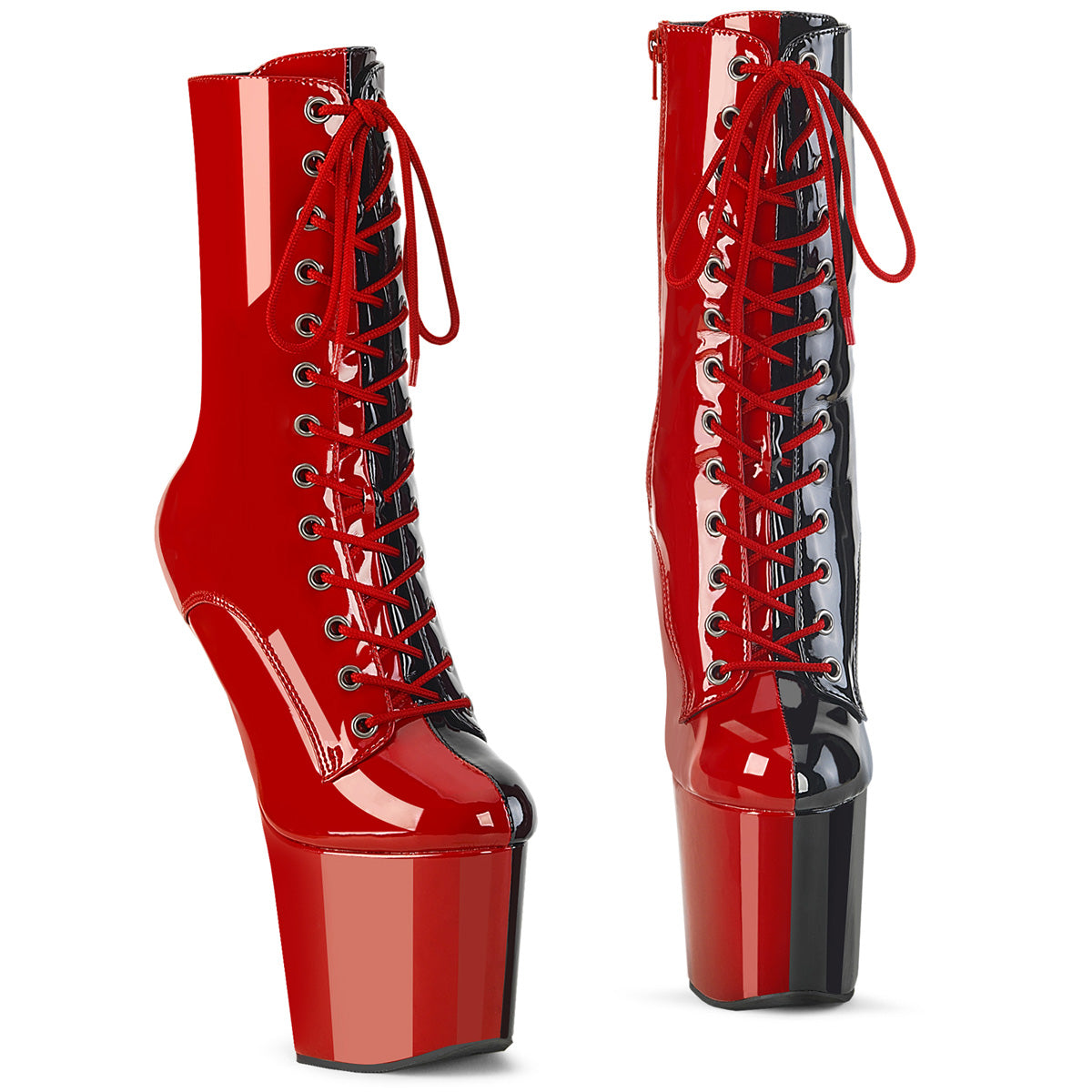 CRAZE-1040TT 8" Heelless, 3" PF Two Tone Lace-Up Ankle Boot, Side Zip