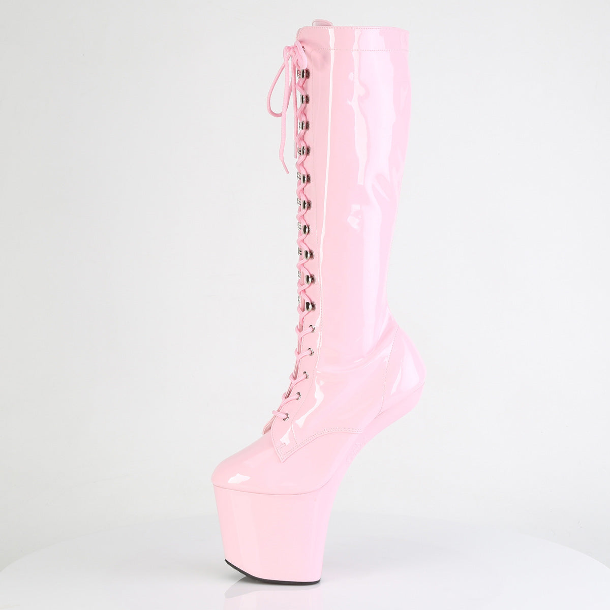 CRAZE-2023 8" Heelless, 3" PF Lace-Up Stretch Knee Boot, Side Zip