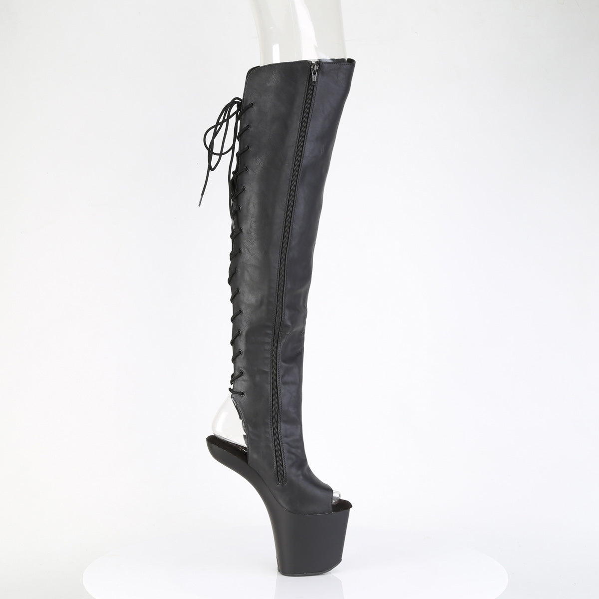 CRAZE-3019 8" Heelless, 3" PF Open Toe/Over-The-Knee Boot, Side Zip