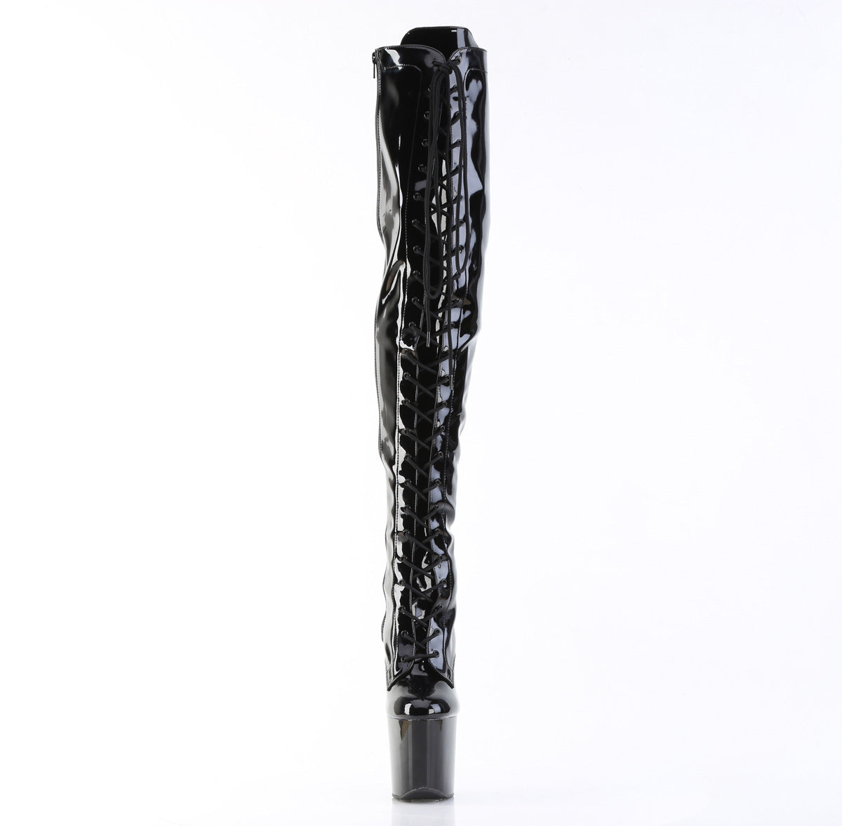 CRAZE-3023 8" Heelless, 3" PF Lace-Up Stretch Thigh Boot, Side Zip