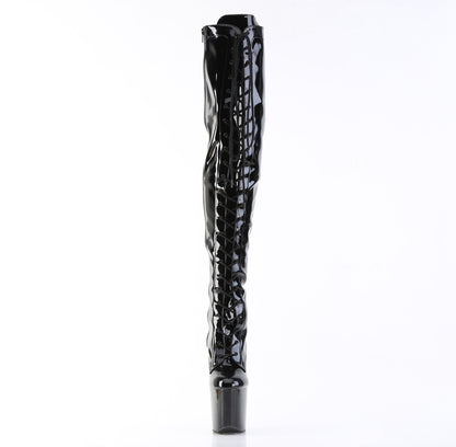 CRAZE-3023 8" Heelless, 3" PF Lace-Up Stretch Thigh Boot, Side Zip