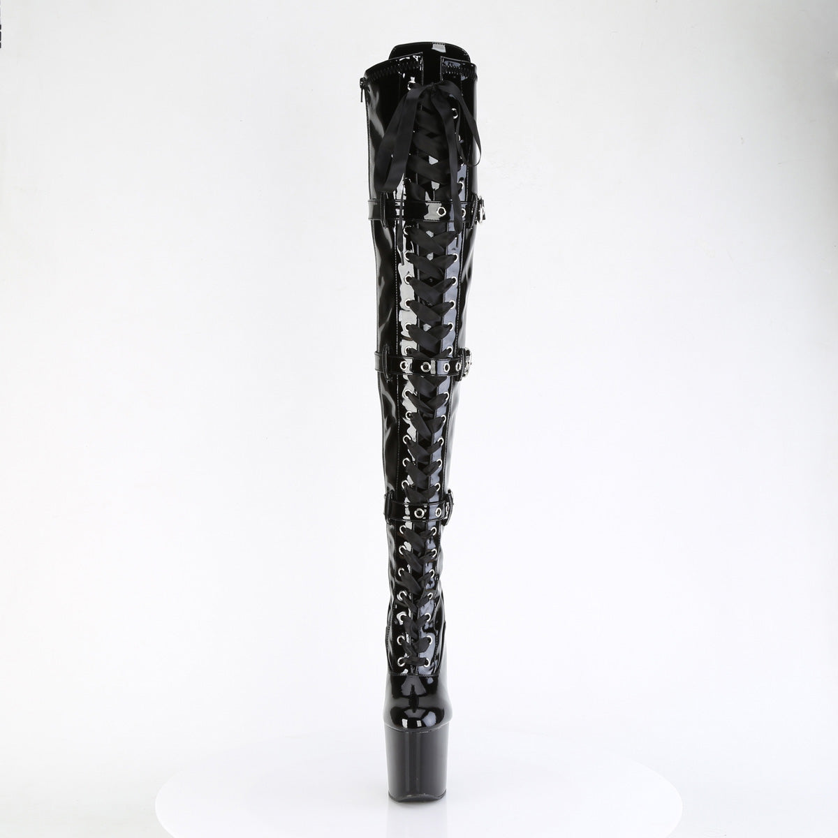 CRAZE-3028 8" Heelless, 3" PF Lace-Up Front Thigh Boot, Side Zip