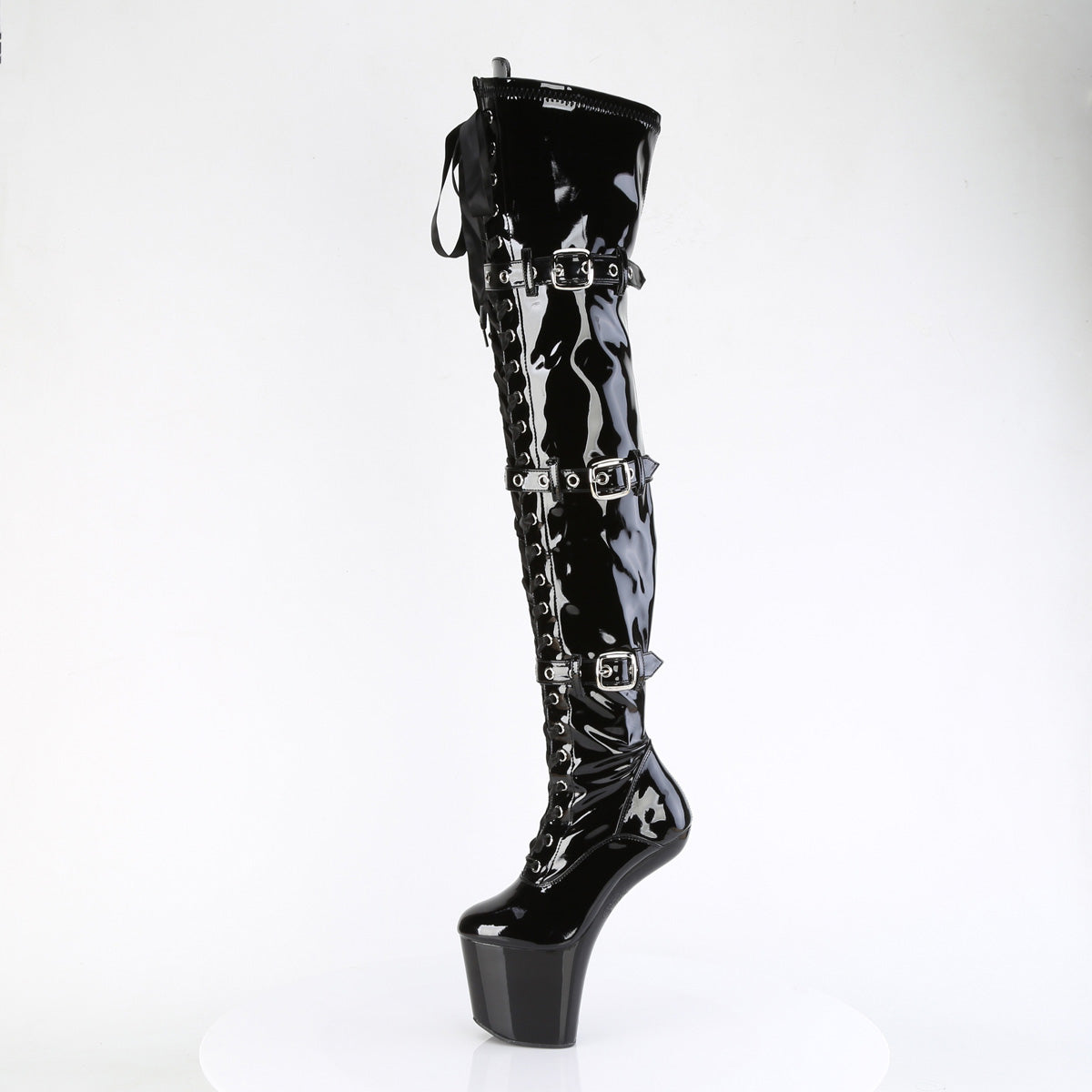 CRAZE-3028 8" Heelless, 3" PF Lace-Up Front Thigh Boot, Side Zip