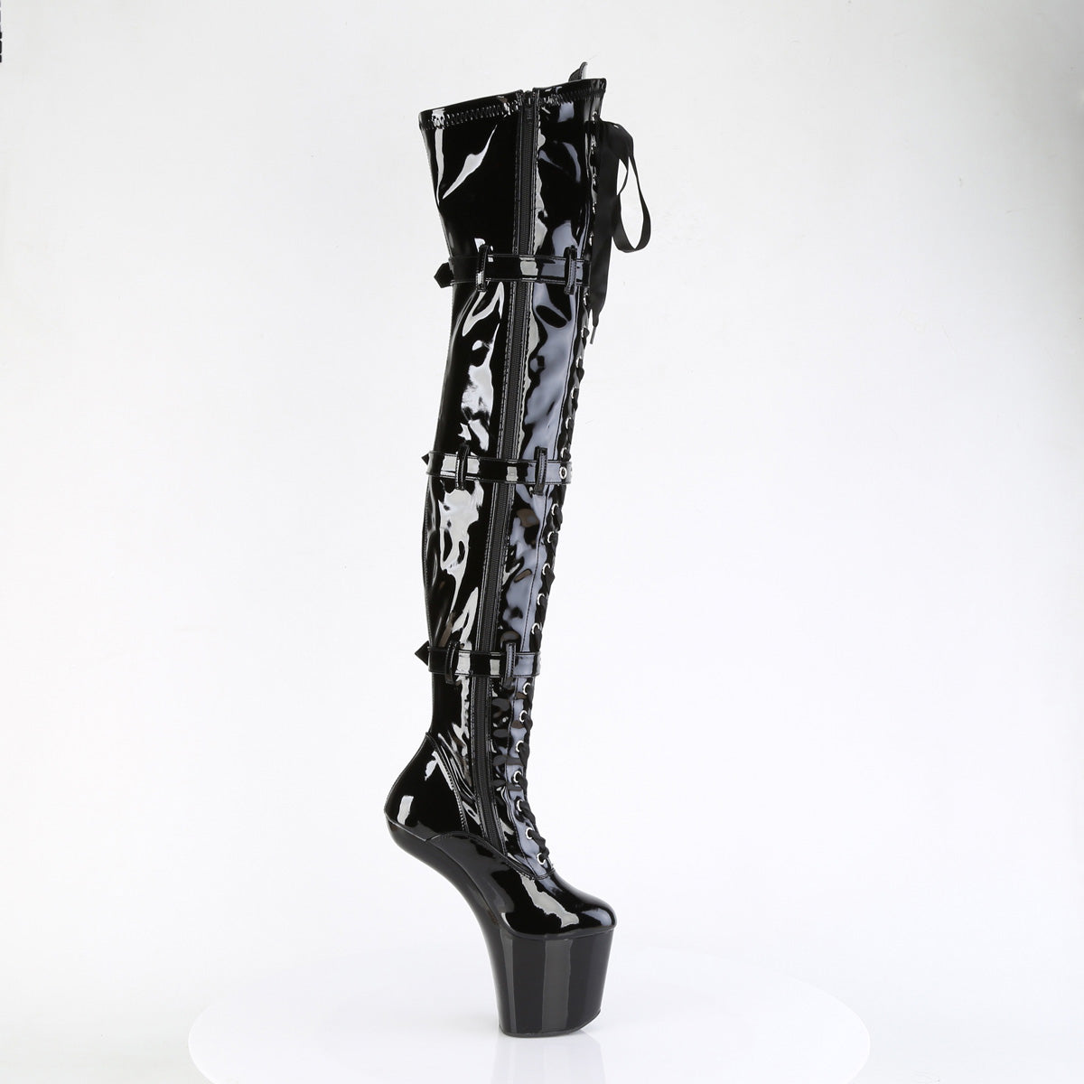 CRAZE-3028 8" Heelless, 3" PF Lace-Up Front Thigh Boot, Side Zip