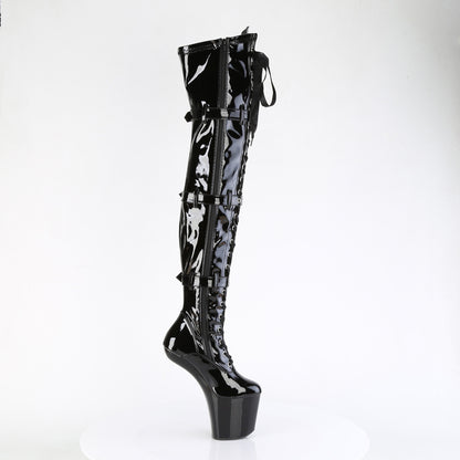 CRAZE-3028 8" Heelless, 3" PF Lace-Up Front Thigh Boot, Side Zip