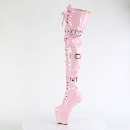 CRAZE-3028 8" Heelless, 3" PF Lace-Up Front Thigh Boot, Side Zip
