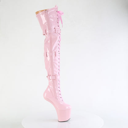 CRAZE-3028 8" Heelless, 3" PF Lace-Up Front Thigh Boot, Side Zip