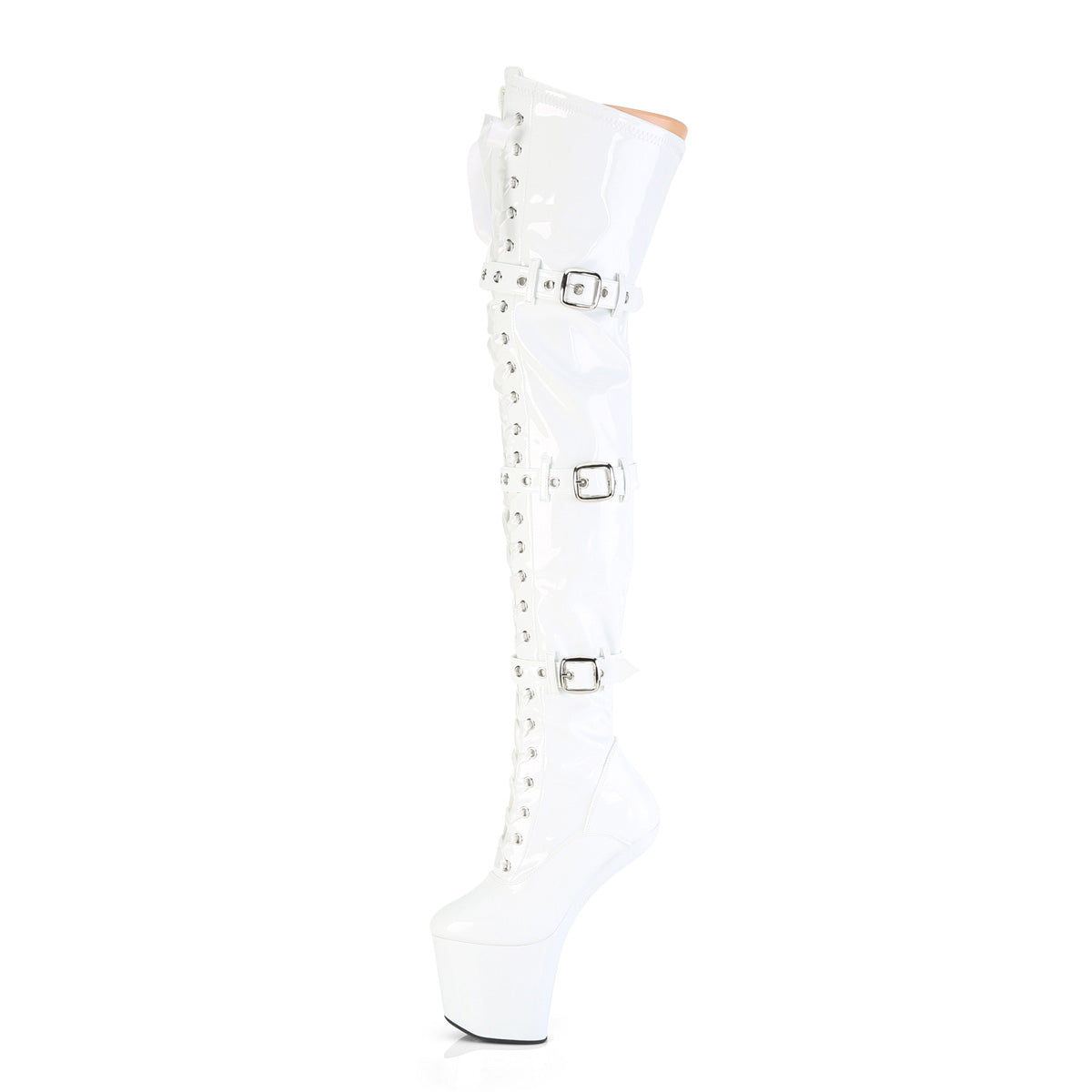 CRAZE-3028 8" Heelless, 3" PF Lace-Up Front Thigh Boot, Side Zip