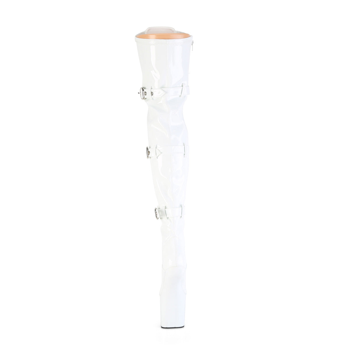 CRAZE-3028 8" Heelless, 3" PF Lace-Up Front Thigh Boot, Side Zip
