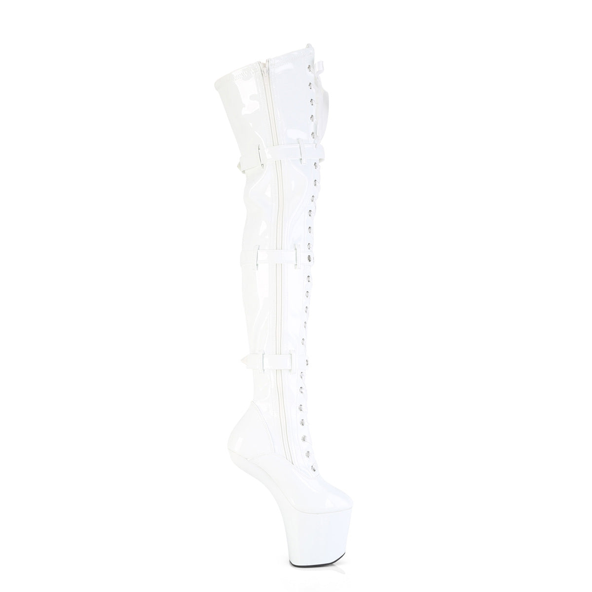 CRAZE-3028 8" Heelless, 3" PF Lace-Up Front Thigh Boot, Side Zip
