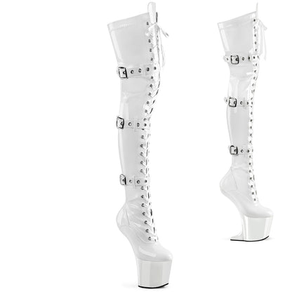 CRAZE-3028 8" Heelless, 3" PF Lace-Up Front Thigh Boot, Side Zip