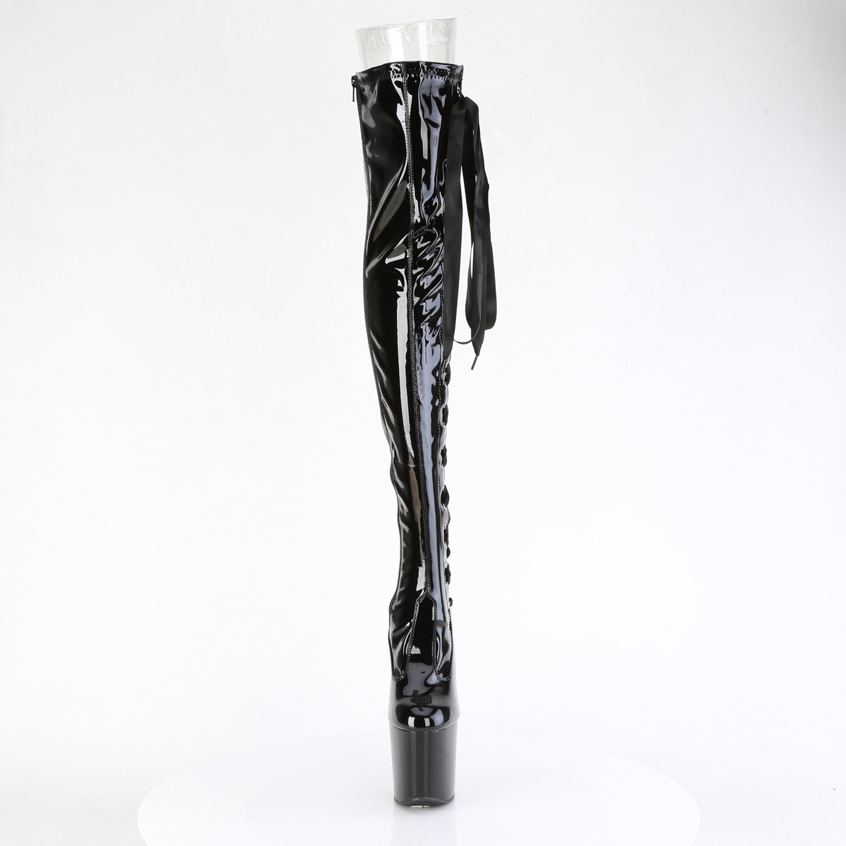 CRAZE-3050 *8" Heelless, 3" PF Thigh  Boot w/Side Ribbon Lace, Side Zip